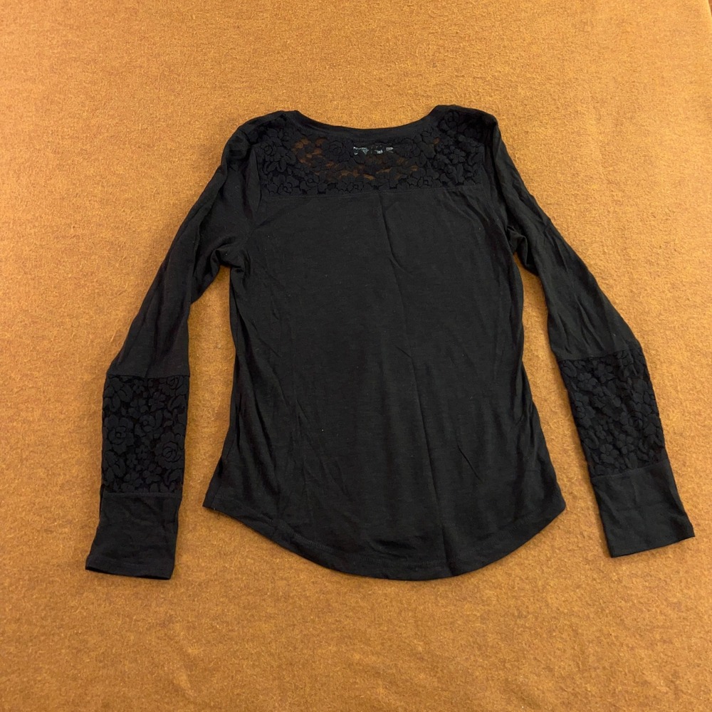 Maurices Womens Large Black Lace Shoulder Sleeve Cotton Modal Long Sleeve Top - Picture 7 of 10